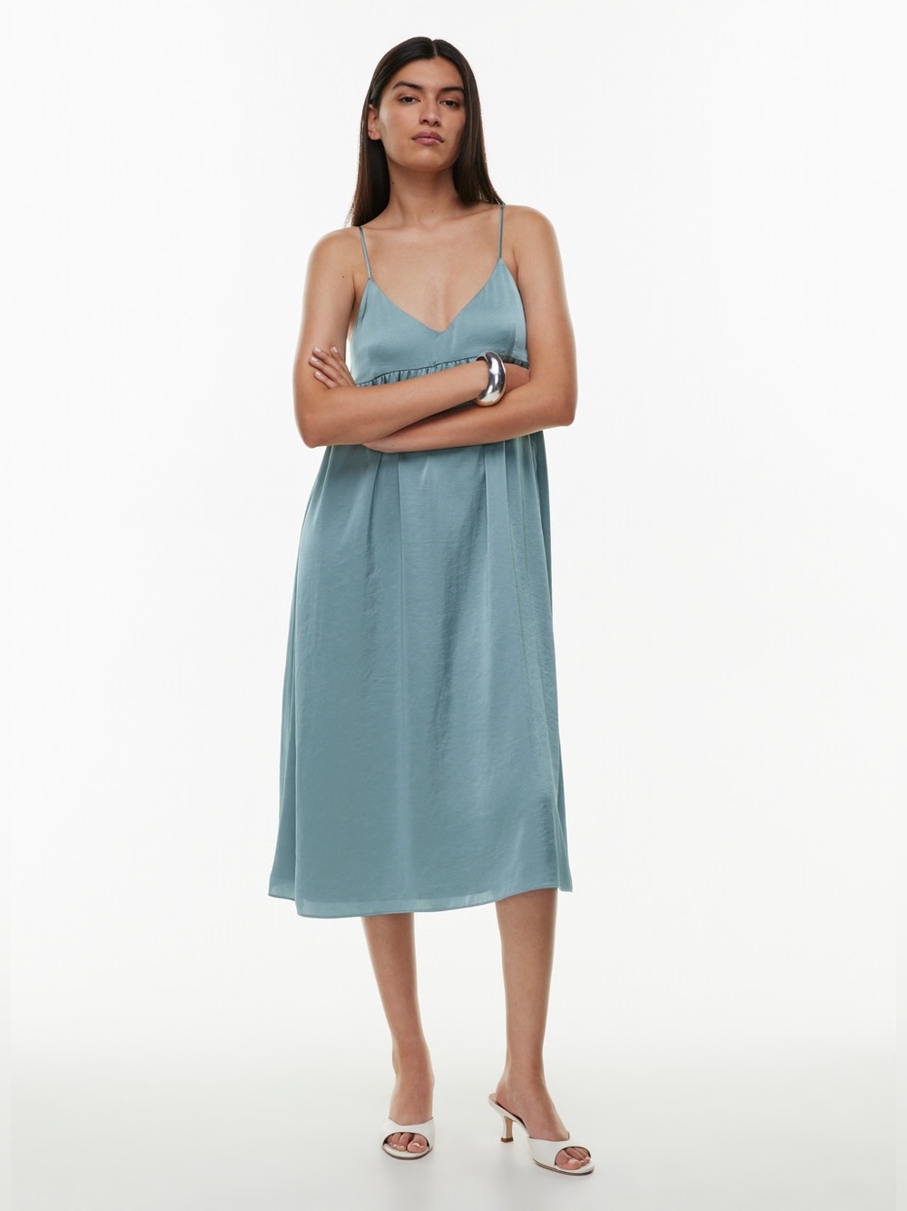 Aritzia Wilfred satin lover midi dress slab blue M NWT slip dress euro summer